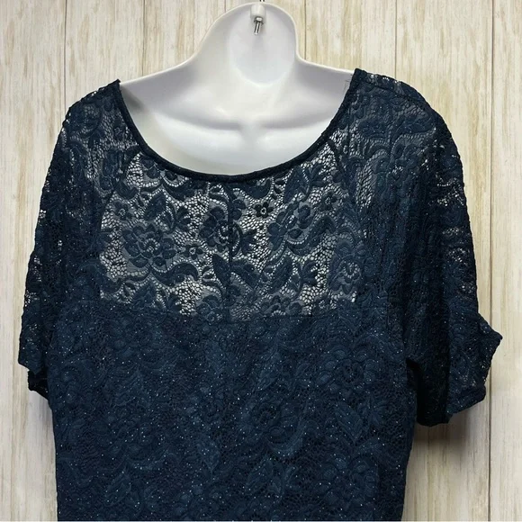 Candalite Women’s Navy Blue Shimmer Stretch Lace Dress Size 2X - Picture 5 of 12
